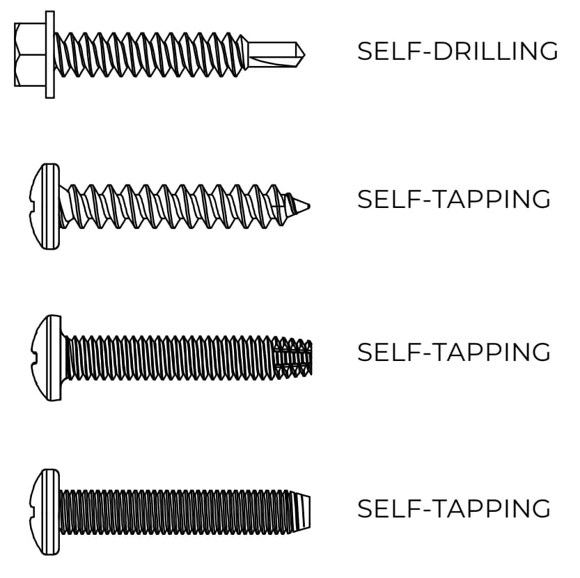 Diagram comparing self-drilling and self-tapping screw point styles