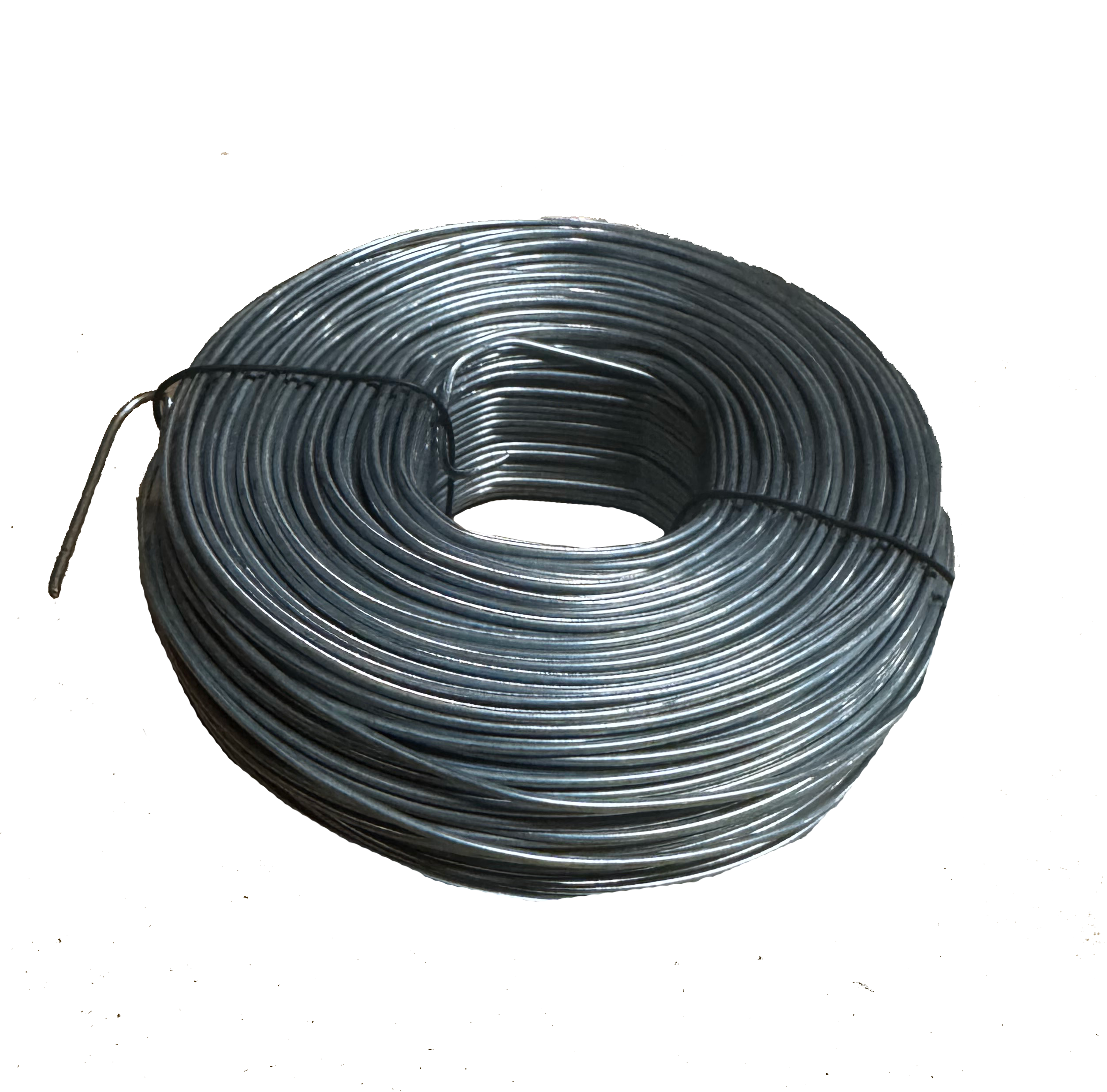 Coil of galvanized annealed tie wire used for bundling and securing materials.